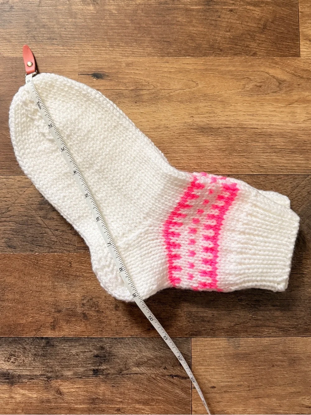 White Knit Socks with Pink Pattern